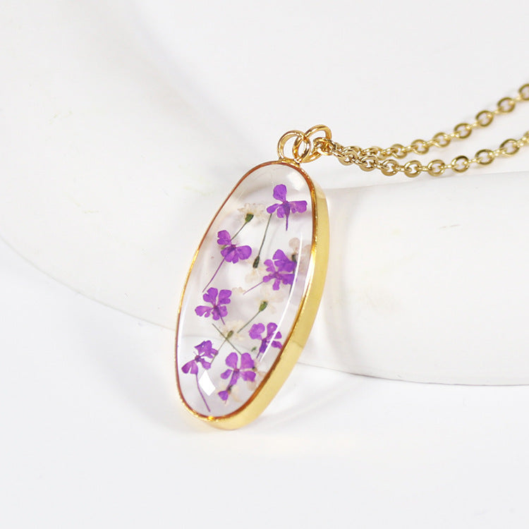 Wholesale 12pcs Colorful Baby's Breath Dripping Resin Natural Dried Flower Plant Specimen Necklace