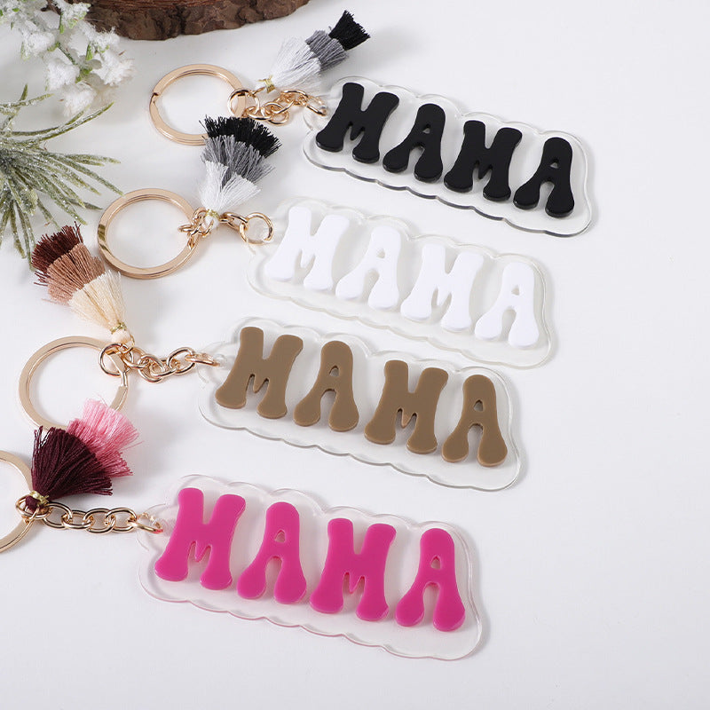 Wholesale  Acrylic MAMA Three-layer Tassel Charm Keychain Key
