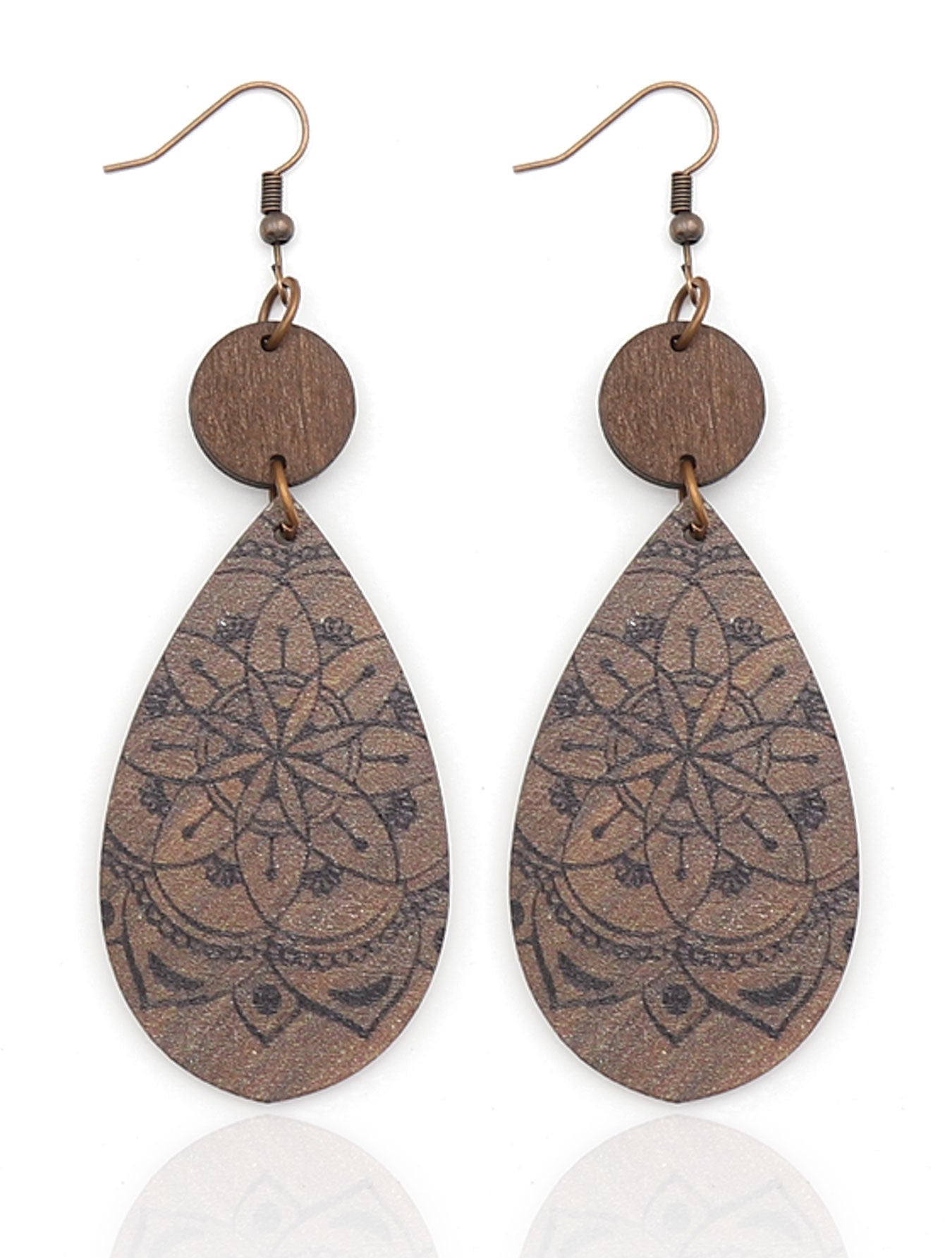 Wholesale Wind Drop Shape Wooden Frame Printing Color Texture  Earrings