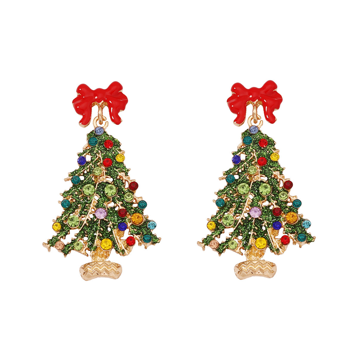 Wholesale Christmas Colored Christmas Tree Alloy Drip Oil Set Colorful Diamond Earrings