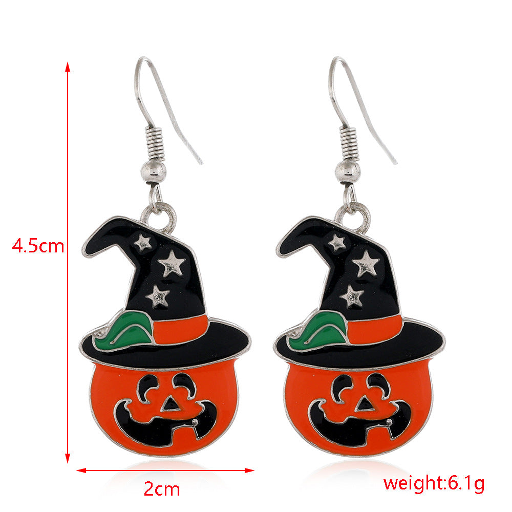 Wholesale Halloween Scary Funny Spider Pumpkin Alloy Dripping Oil Earrings
