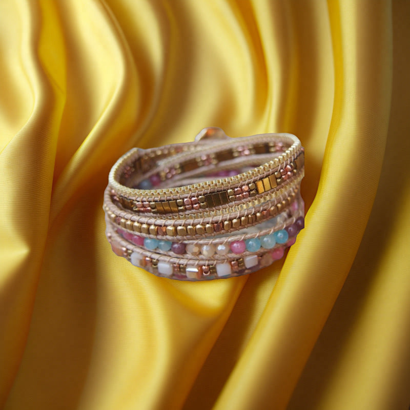 Wholesale Vintage Natural Stone Multi-layer Beaded Braided Wrap Bohemian Bracelet