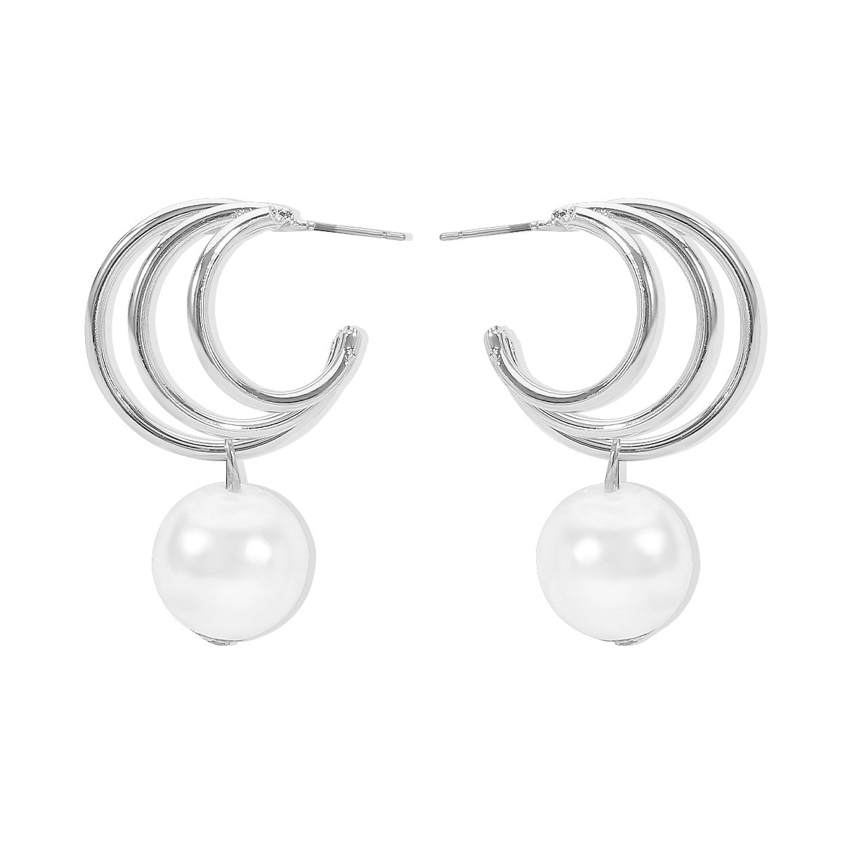 Wholesale Hollow Crescent Shaped Pearl Alloy Earrings