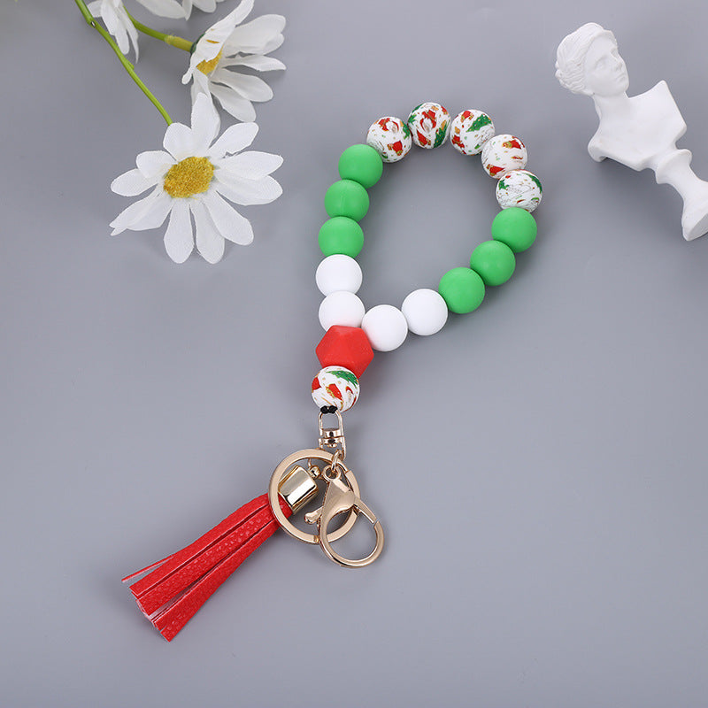 Wholesale Christmas Silicone Bead Bracelet Keychain With PU Tassel  Snowman Design Chic Jewelry Accessory For Party Favors And Boutique Resale