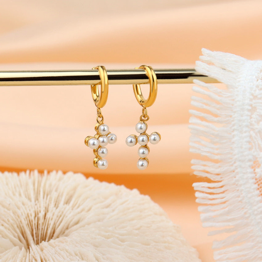 Wholesale Trendy and Personalized Cross-embellished Pearl Earrings