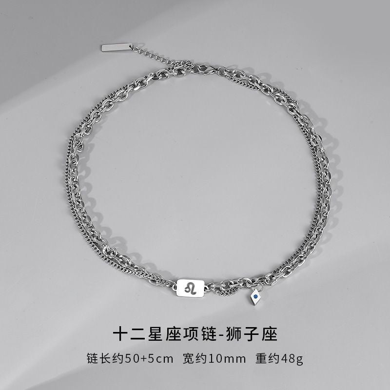 Wholesale Twelve Constellation Necklace  Titanium Steel Color-free Double-layer Chain Bracelet Combination