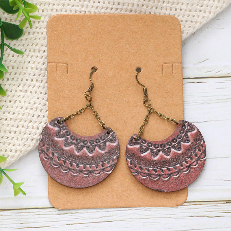 Wholesale Bohemian Style Diamond Crescent Print Chain Personality Fashion Earrings