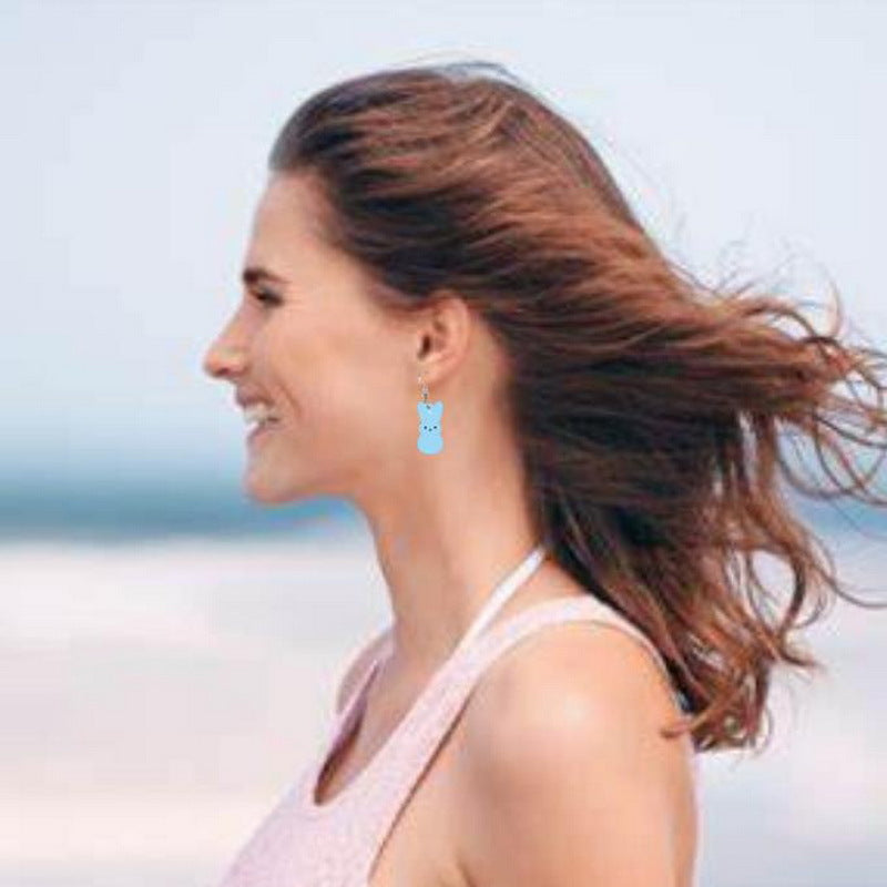 Wholesale Easter Wooden Candy Colorful Cute Rabbit Earrings