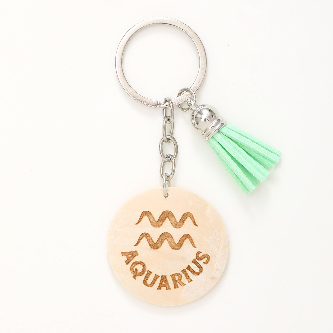 Wholesale Simple Style Wooden Round Twelve Constellation Letter Pattern Tassel Keychain