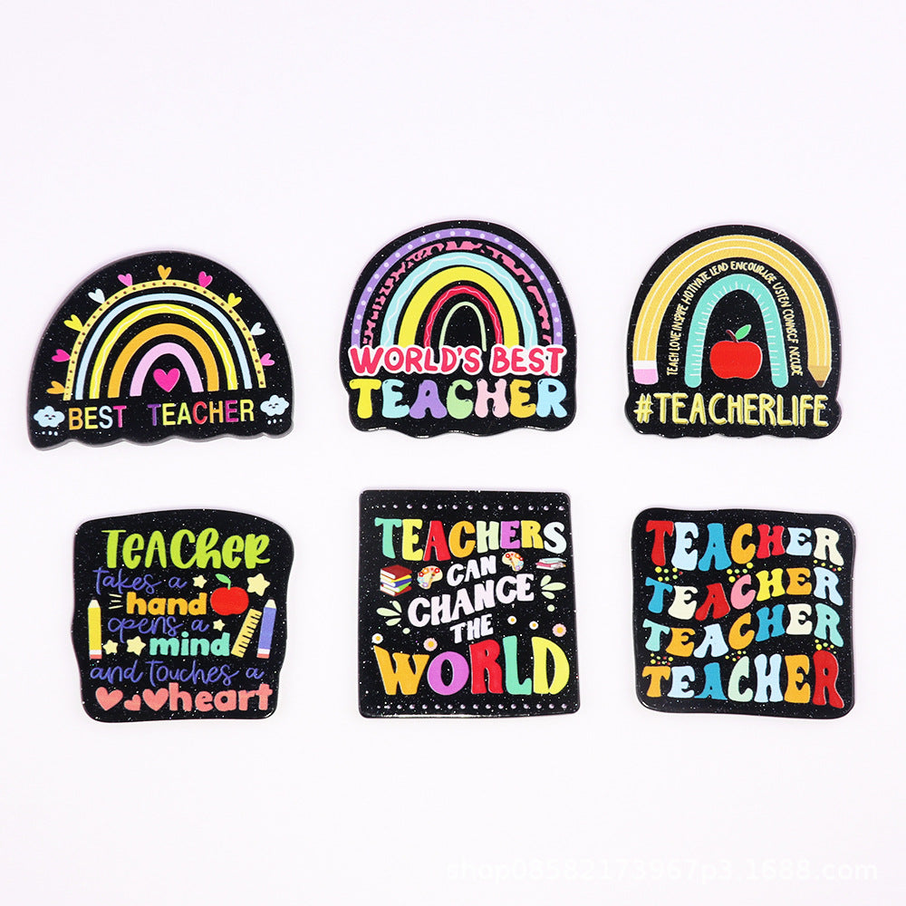 Wholesale 10pcs Cartoon Letters Rainbow Bag Acrylic Cute Things DIY Accessories FlatBack