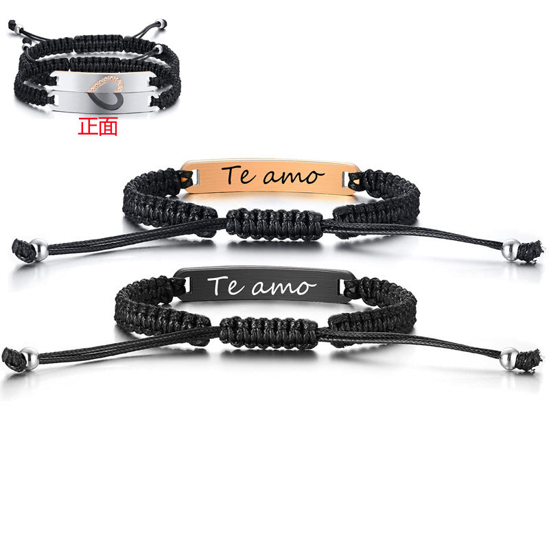 Wholesale Black steel plate woven magnetic stainless steel heart-shaped bracelet