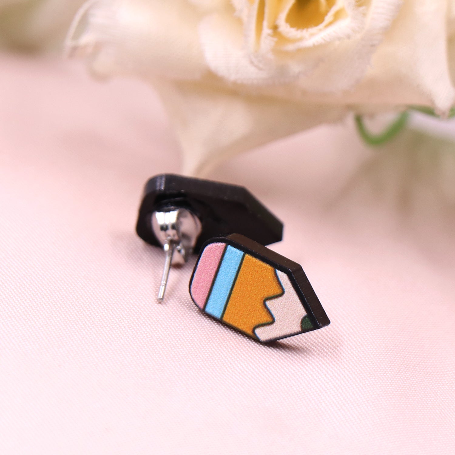 Wholesale Teacher Pencil Rainbow Acrylic Earrings