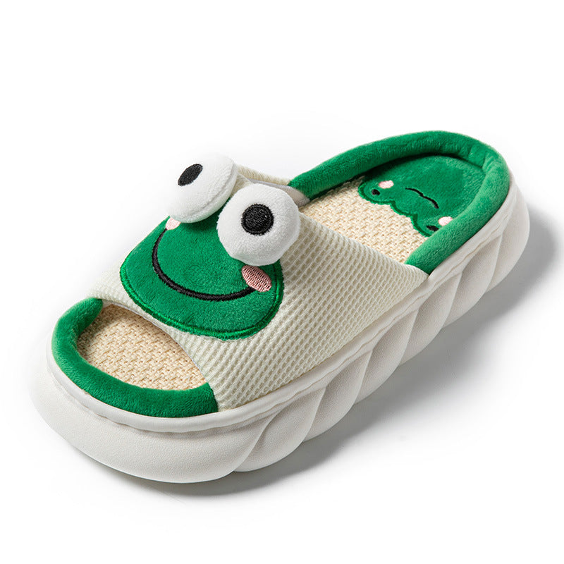 Wholesale Cute Frog Thick Sole Linen Slippers