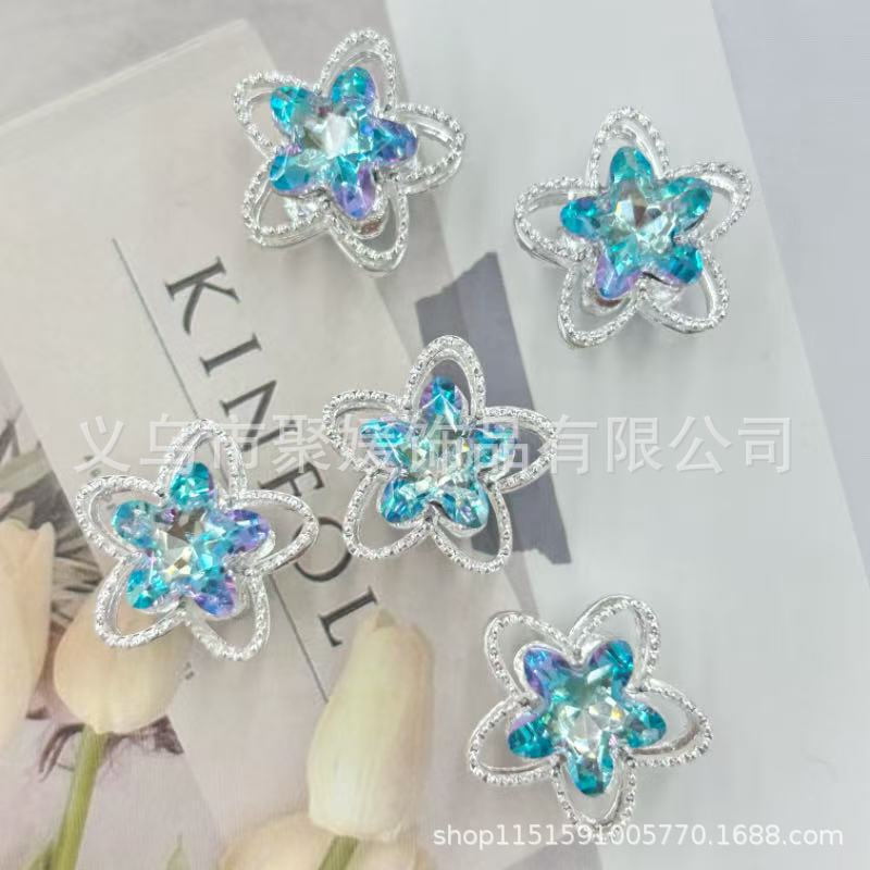 Wholesale 20pcs Alloy Double-sided Hollowed-out Star Beads/ Spacer 3D Crystal Beads