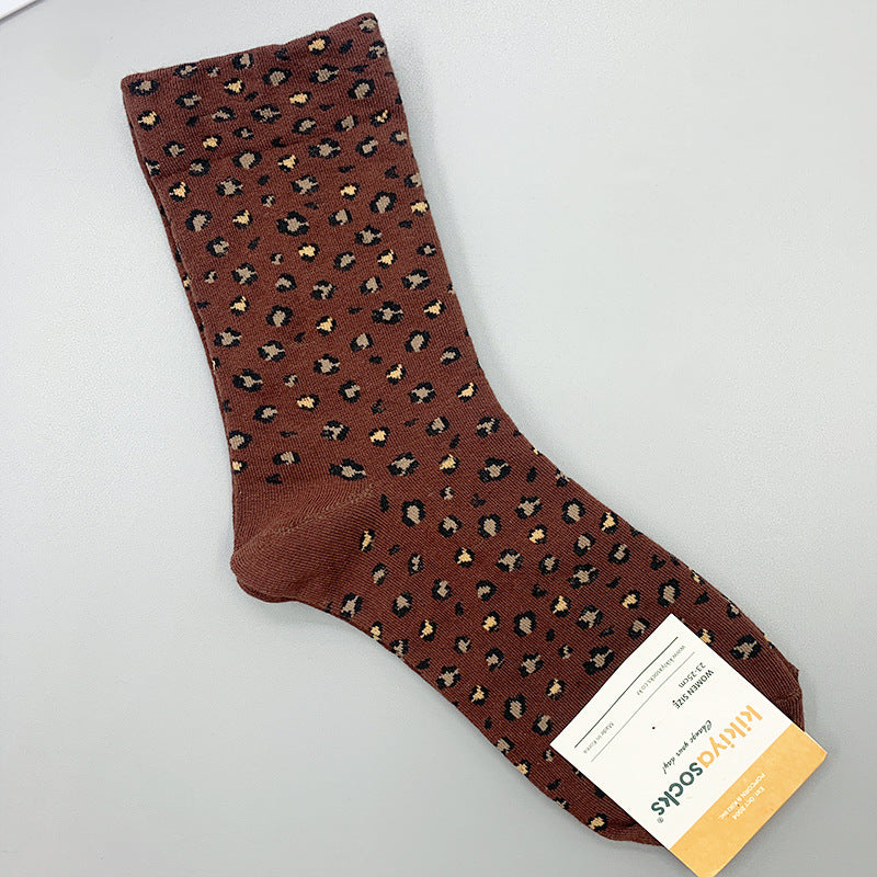 Wholesale Full Print Leopard Mid-cut Cotton Socks