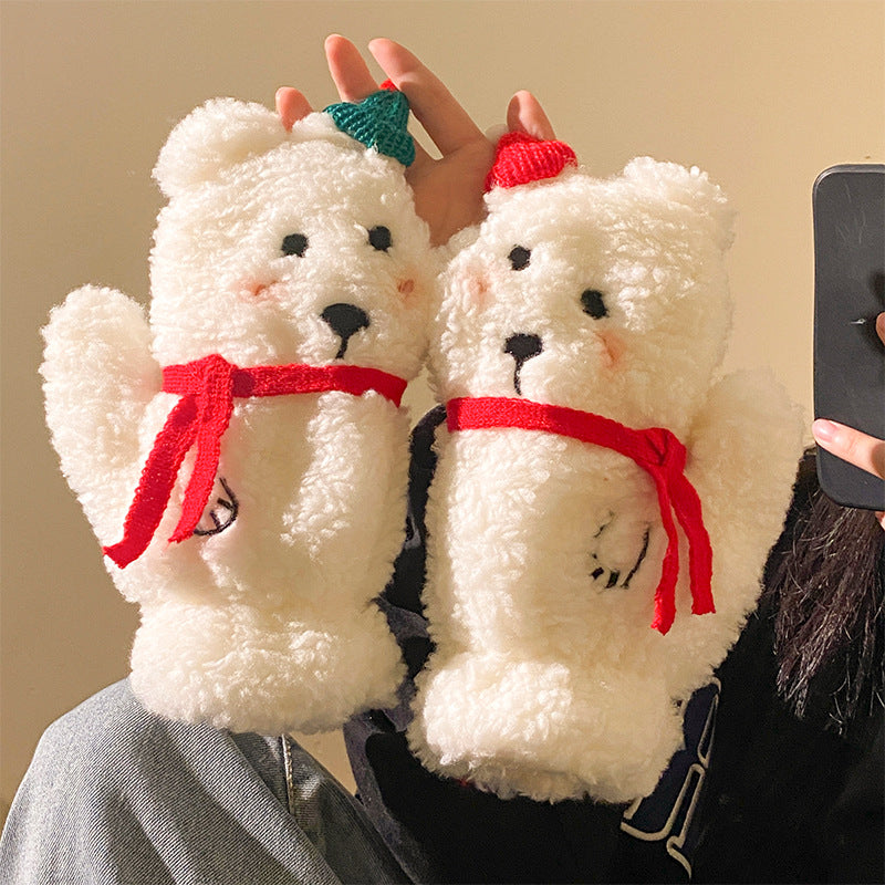 Wholesale Cute Christmas Hat Bear Plush Mittens