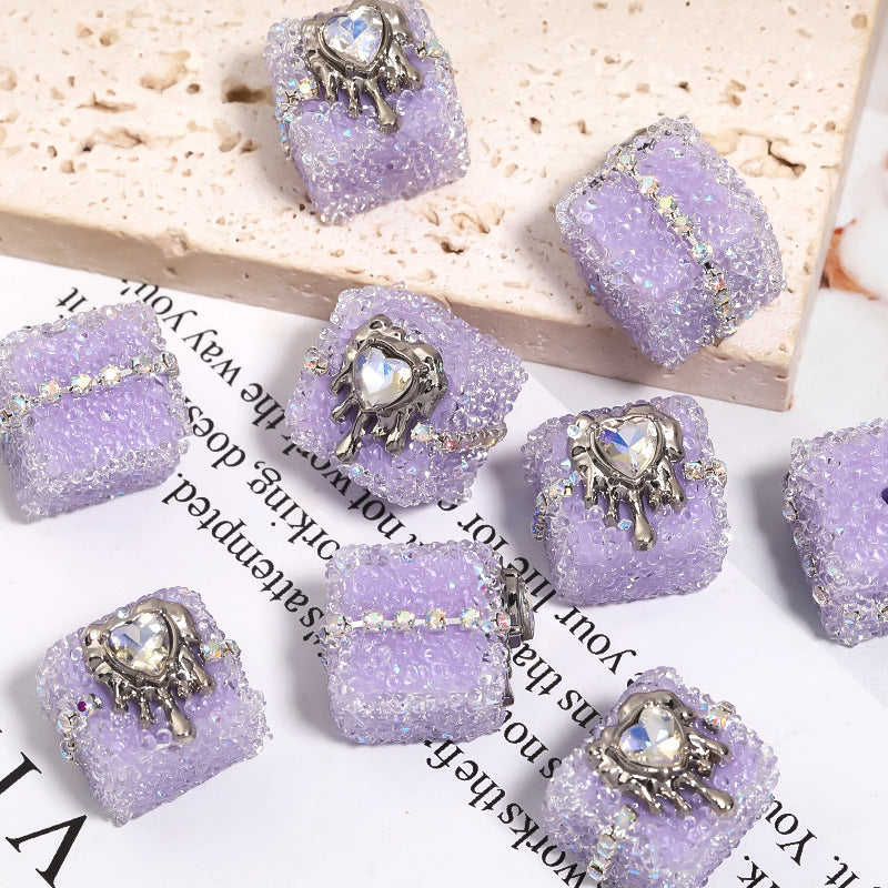 Wholesale 5pcs soft candy chain with rhinestone balls and square through-hole beads