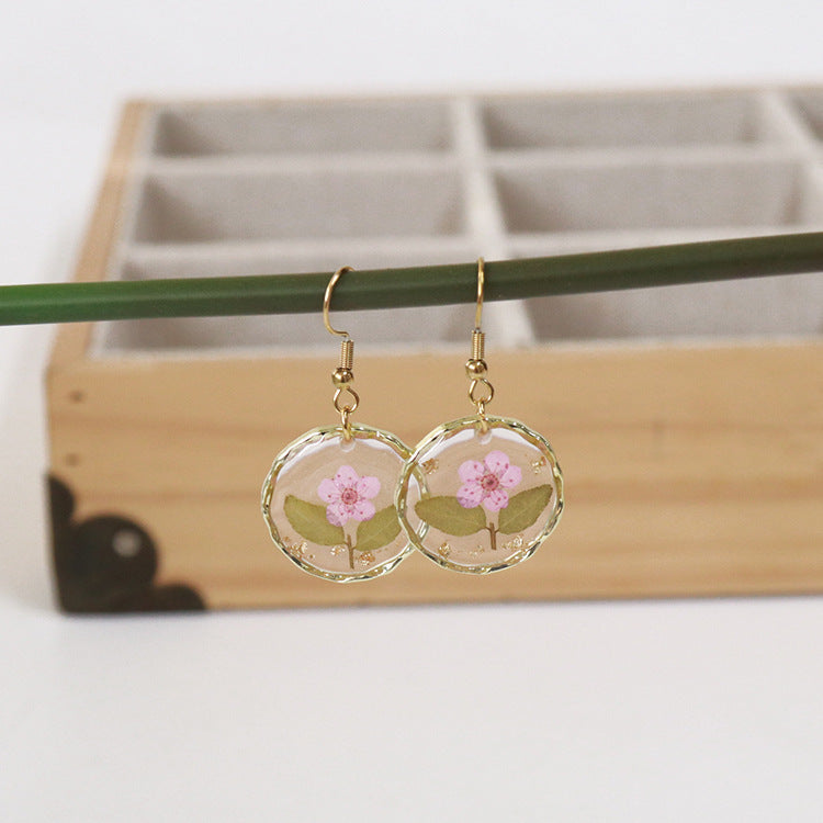 Wholesale new 6pcs/pack resin dried flower irregular round gold earrings creative real flower fashion earrings