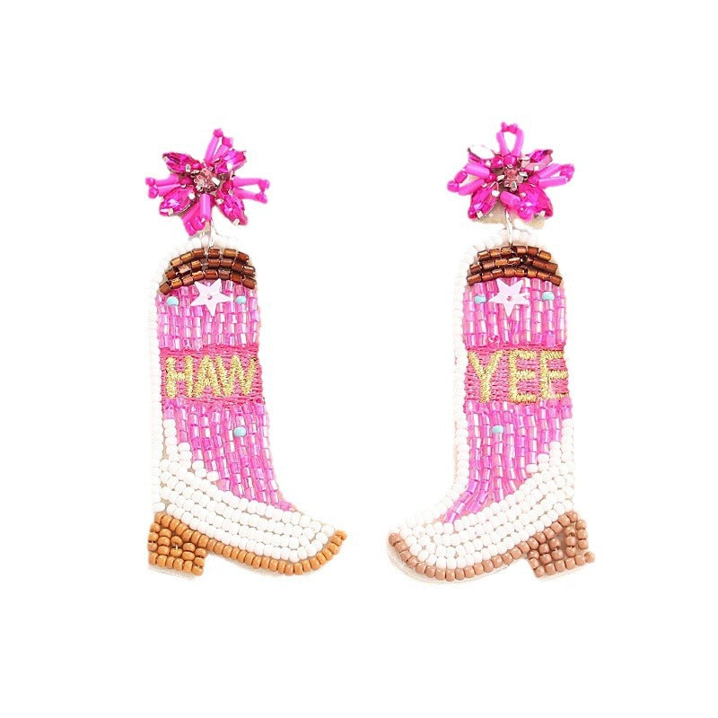 Wholesale Western Cowboy Style Boots Rice Bead Earrings