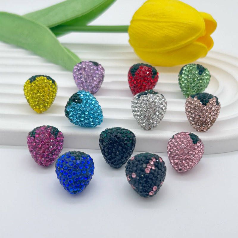Wholesale 20pcs Strawberry clay filled with diamond beads