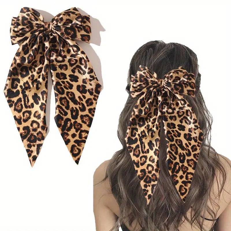 Wholesale Vintage leopard bow print ribbon spring clip
