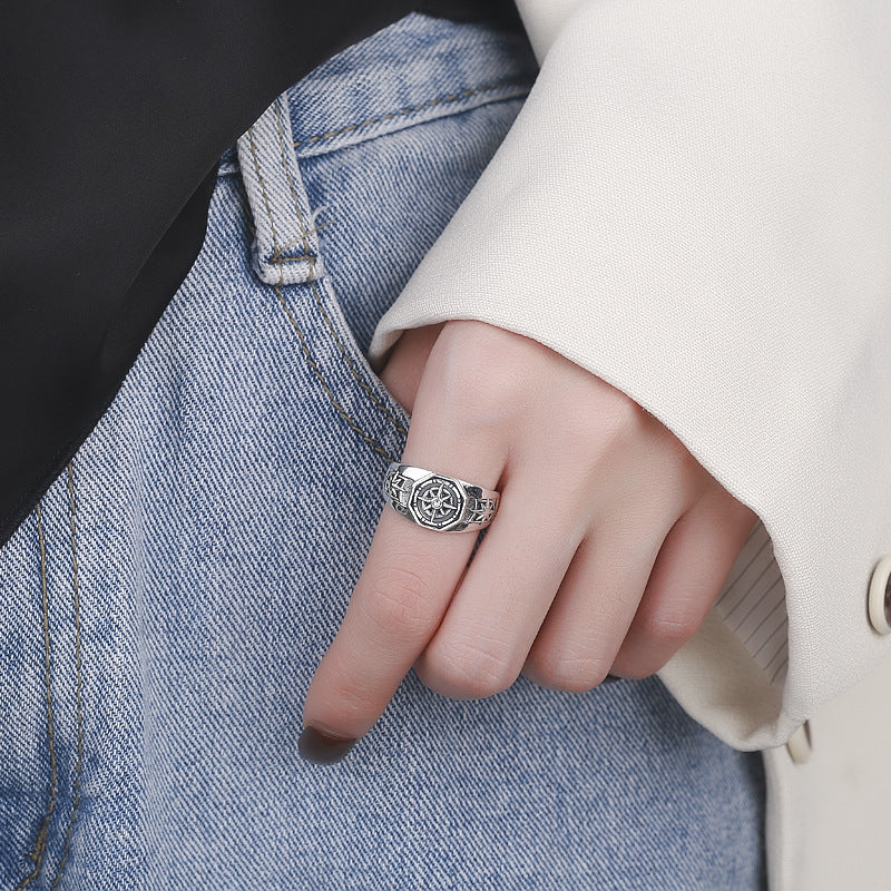 Wholesale Sterling silver retro anime magic circle pattern open ring