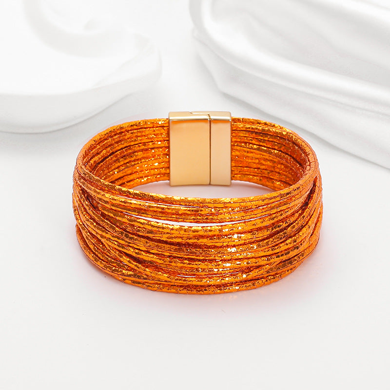 Wholesale Bohemian Imitation Gold Wire Magnetic Clasp Leather Bracelet