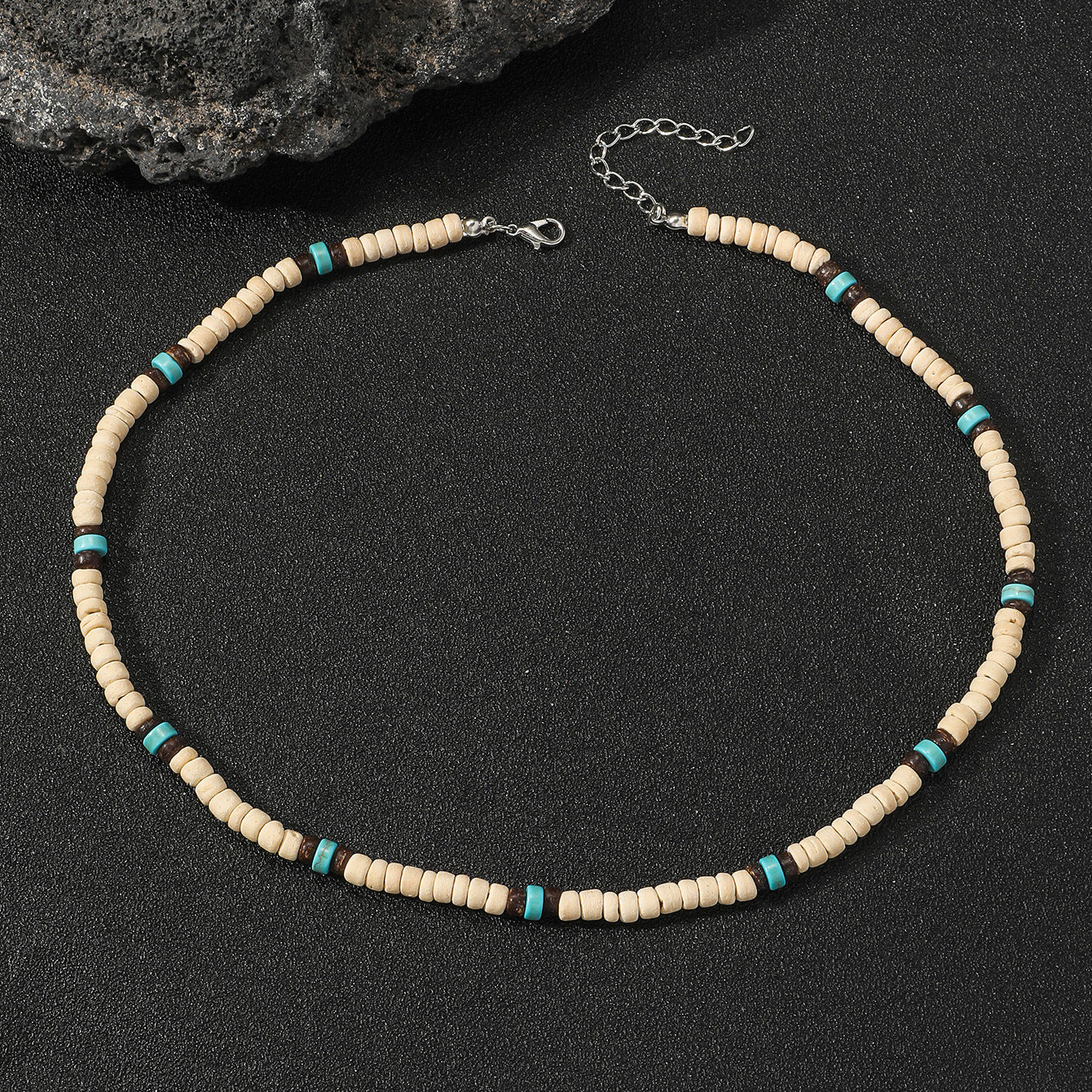 Wholesale Hip-hop Bohemian style turquoise and wooden beaded men' s necklace