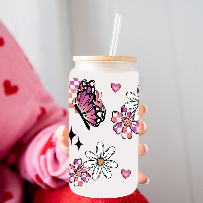 Wholesale Colorful Butterfly Flowers 16oz Cup UV DTF Wraps