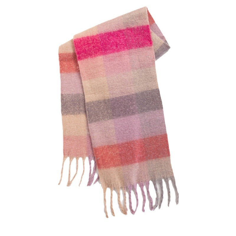 Wholesale Winter Tassel Plaid Scarf Mid-length Thickened