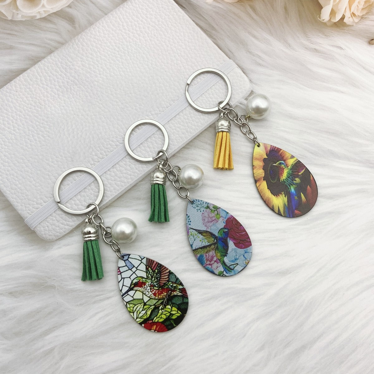 Wholesale Hummingbird Flower Printed Acrylic Keychains
