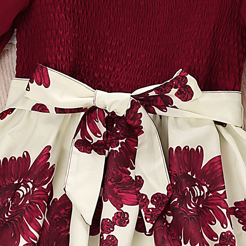 Wholesale Girls Short Sleeve Printed Princess Dress