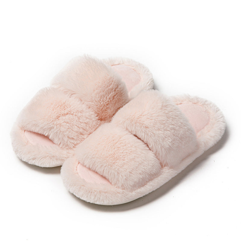 Wholesale Winter Parallel Bars Solid Color Plush Cotton Slippers