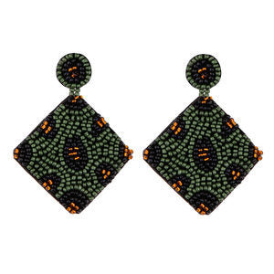 Wholesale Christmas Rice Bead Countryside Style Exaggerated Lightweight Holiday Hand Woven Earrings