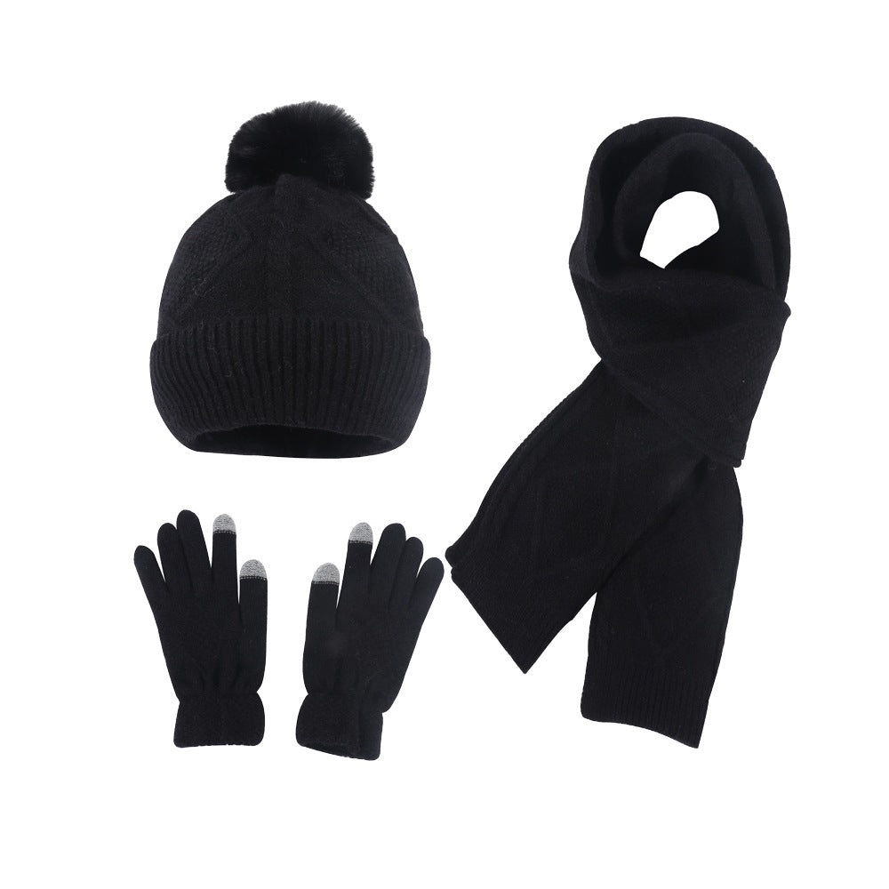 Wholesale Women's Fur Ball Warm Beanie Scarf Gloves Set