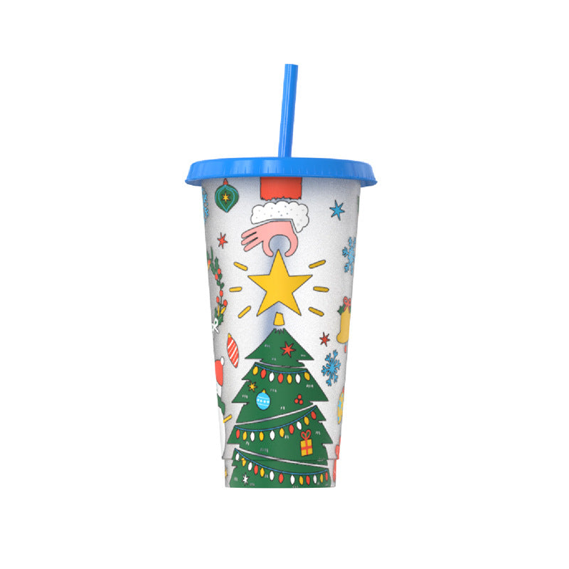 Wholesale Christmas 24oz Pp Material Water Cup Plastic with Straw Changes Color When Exposed to Cold  Student Water Cup