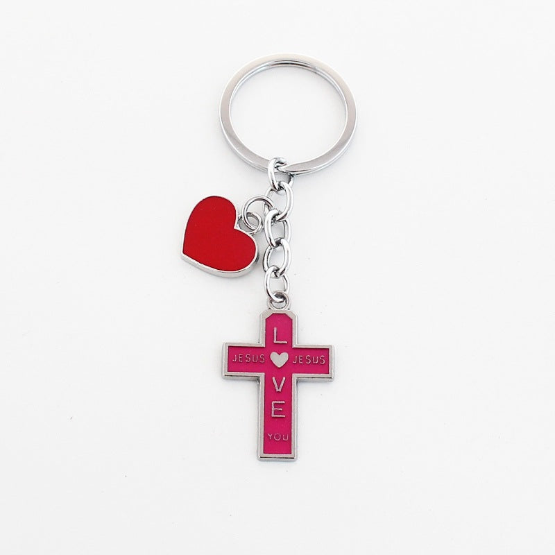 Wholesale Christmas Rainbow Cross Zinc Alloy Keychain
