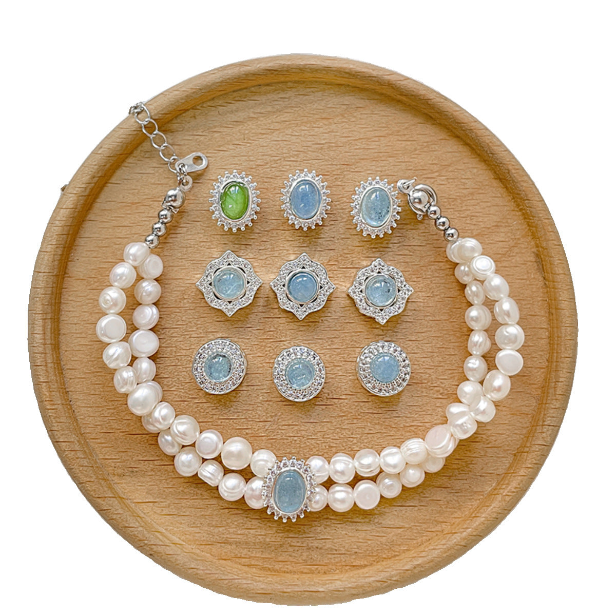 Wholesale Copper Silver-plated Color-preserving Natural Aquamarine DIY Bracelet Beaded Accessories Material