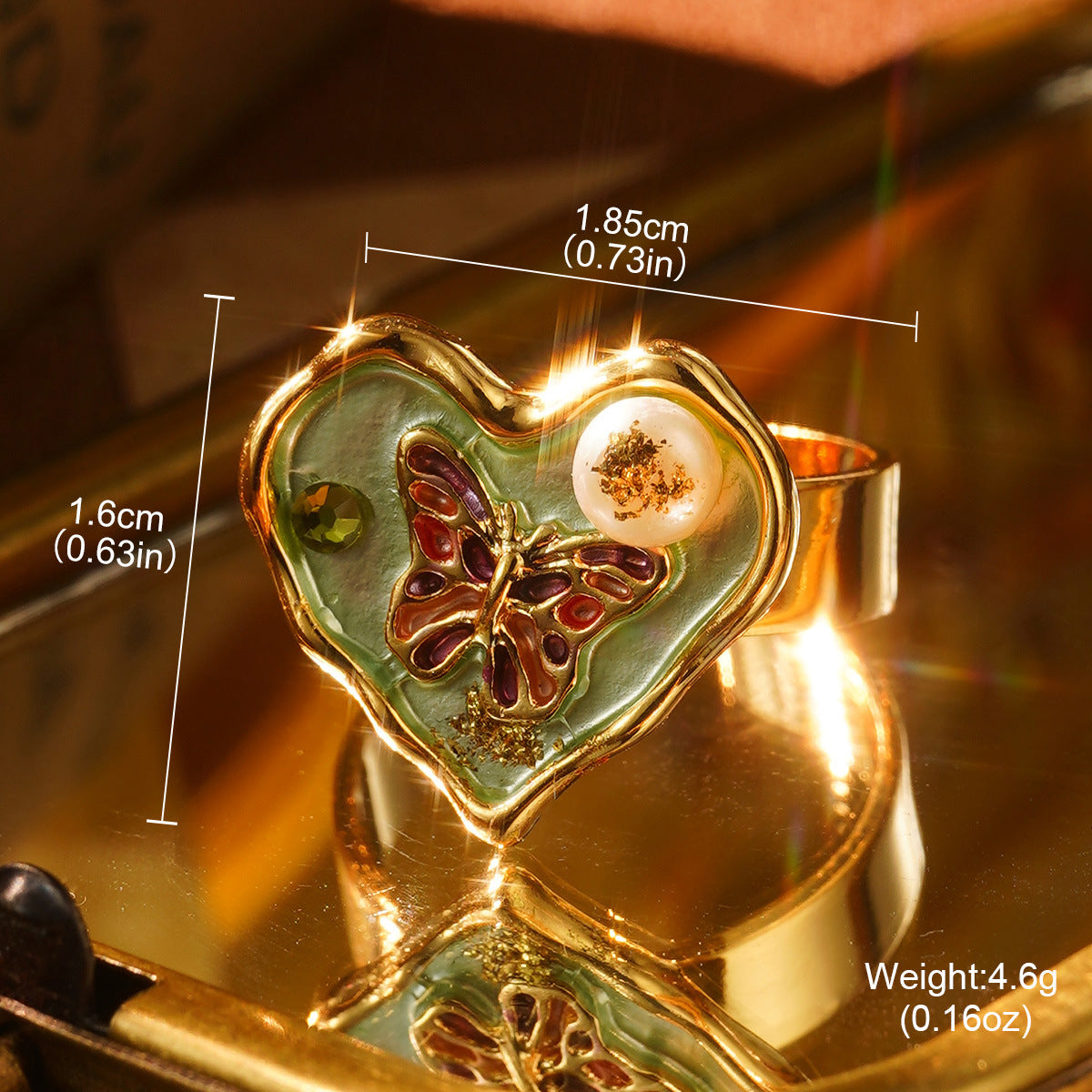 Wholesale French retro temperament enamel oil painting series Baroque natural pearl ring