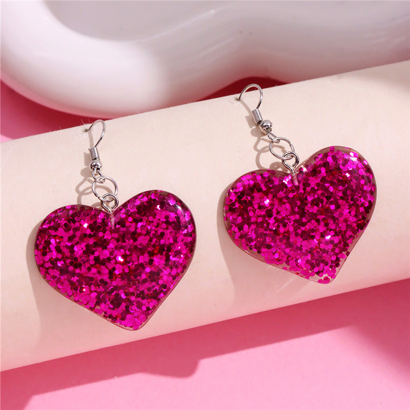 Wholesale Pink Valentine's Day Love Acrylic sequins Flowing Sand Peach Heart Sweetheart Spicy Girl Earrings