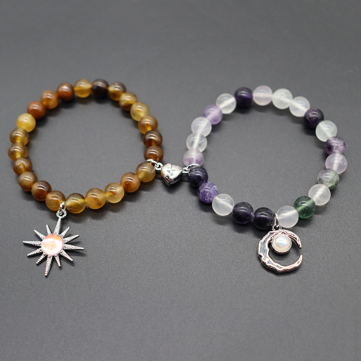 Wholesale Natural Stone Moon Sun Love Heart Magnetic Beaded Bracelet