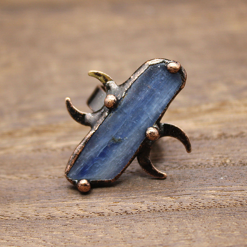 Wholesale Vintage crystal raw stone ring fluorite obsidian open ring