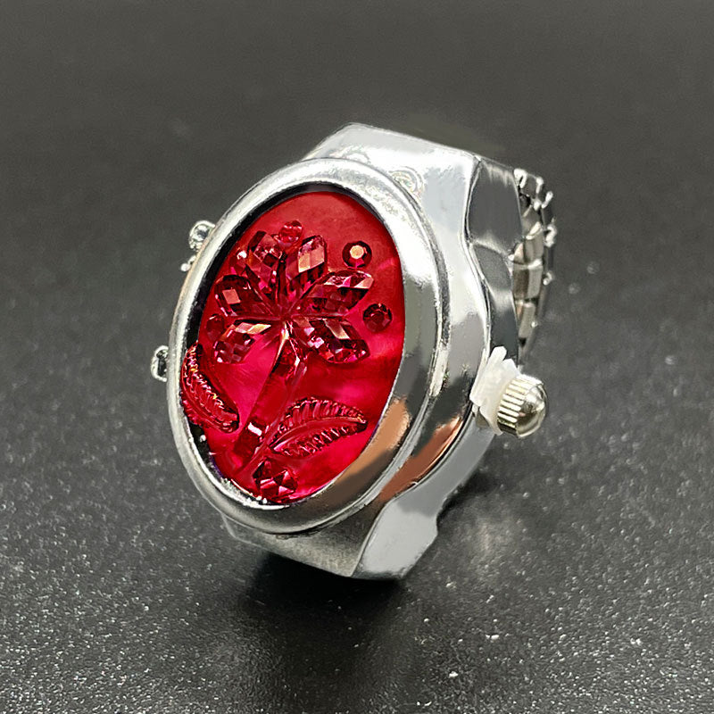 Wholesale [Ring watch] flip Gem Flower temperament personality ladies student creative ring Watch