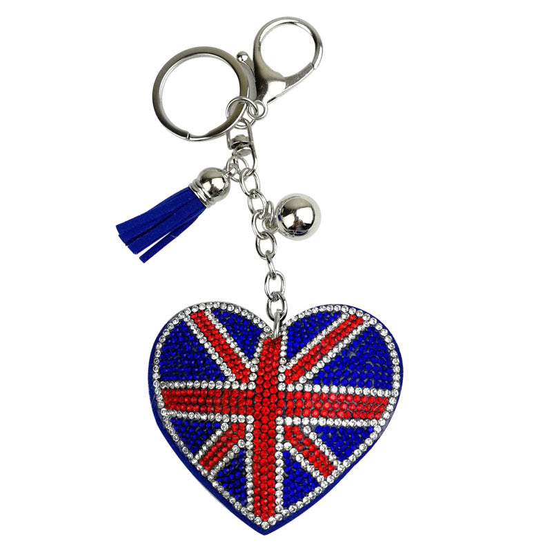 Wholesale 4pcs Velvet Diamond-Encrusted National Flag Peach Heart  Keychain