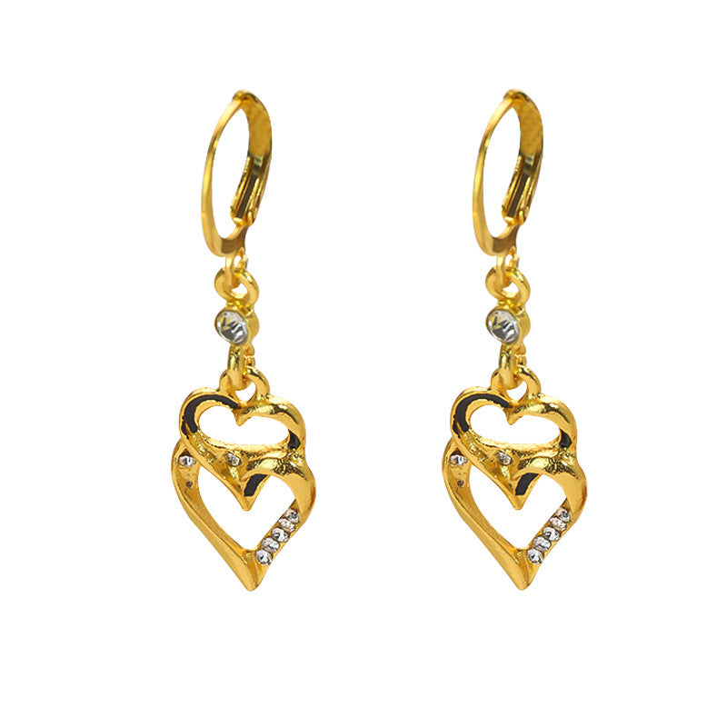 Wholesale Retro geometric hollow double heart tassel earrings