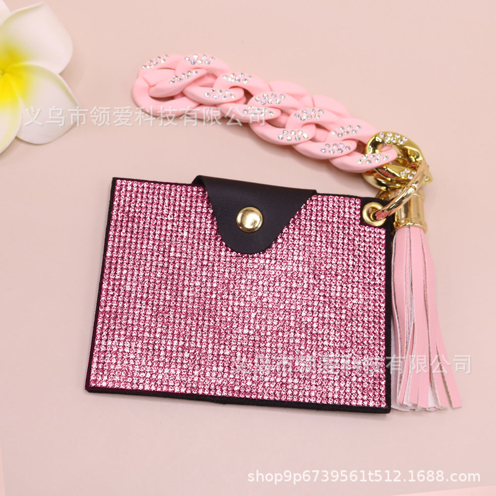 Wholesale Diamond Card Holder Acrylic Bracelet Key Ring Coin Purse ID Bag Key Chain
