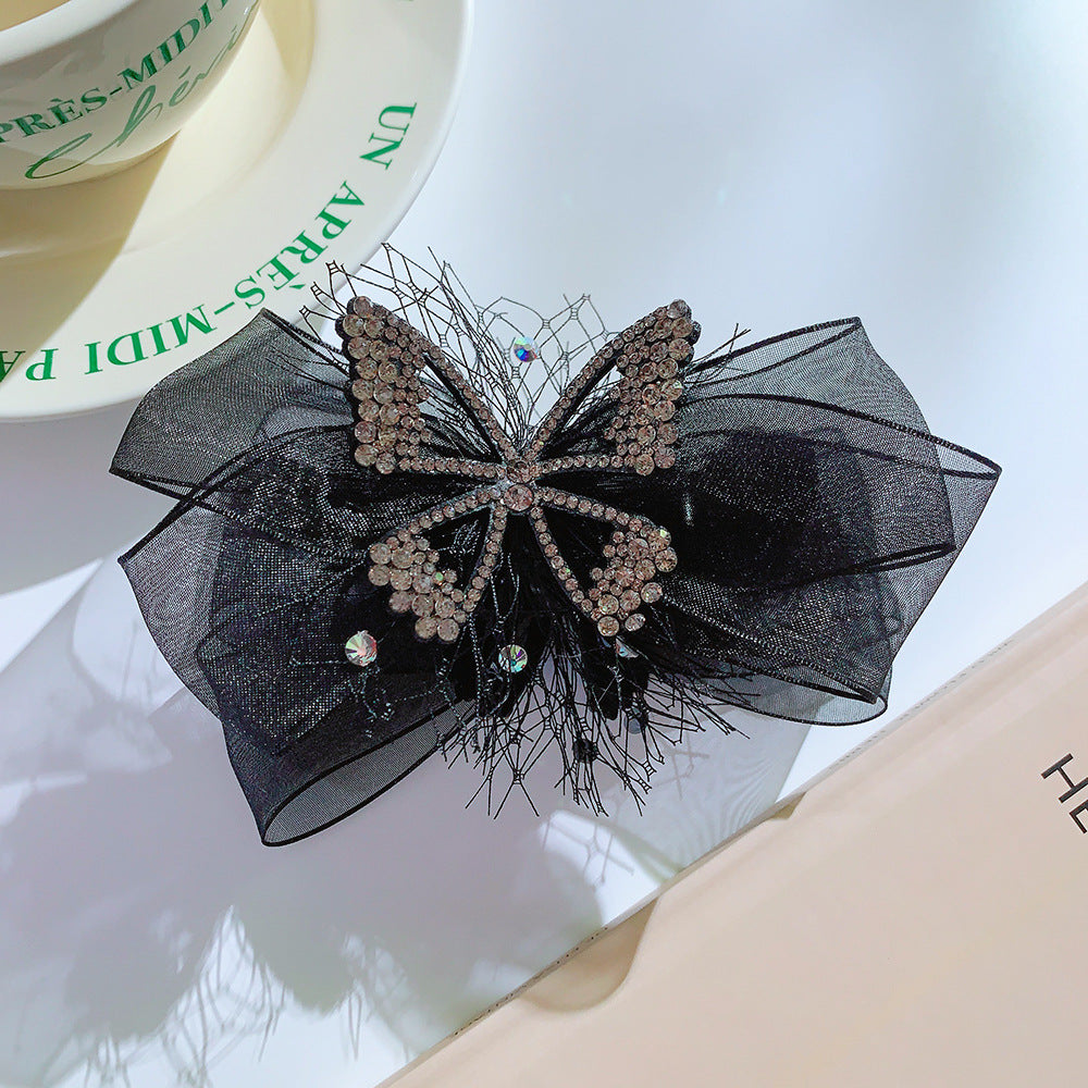 Wholesale Mesh Bowknot Grabbing Clip With Drill Retro Simple Curly Hair Headdress With Polka Dot Hair Clip