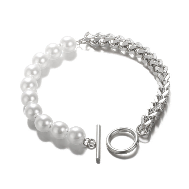 Wholesale personality chain Pearl stainless steel bracelet