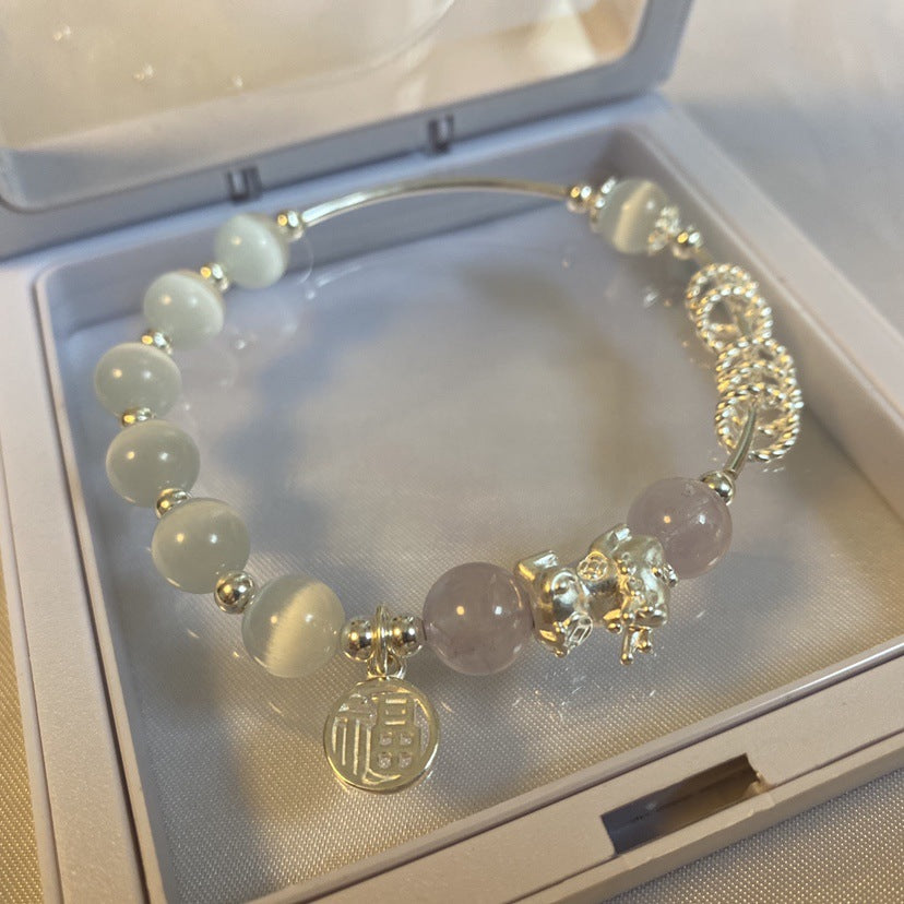 Bracelet Pixiu Bracelet de la fortuna de cristal de polvo de polvo natural de ópal