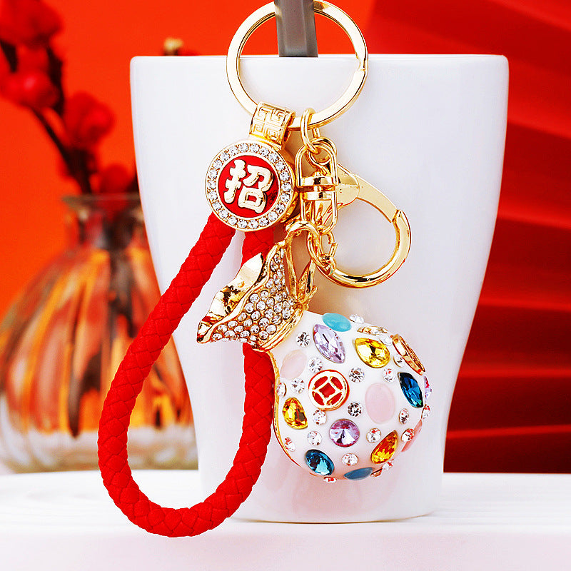 Wholesale Metal Pink Rhinestone Lucky Bag Keychain Chinese Style Car Key Accessory For Women Gift